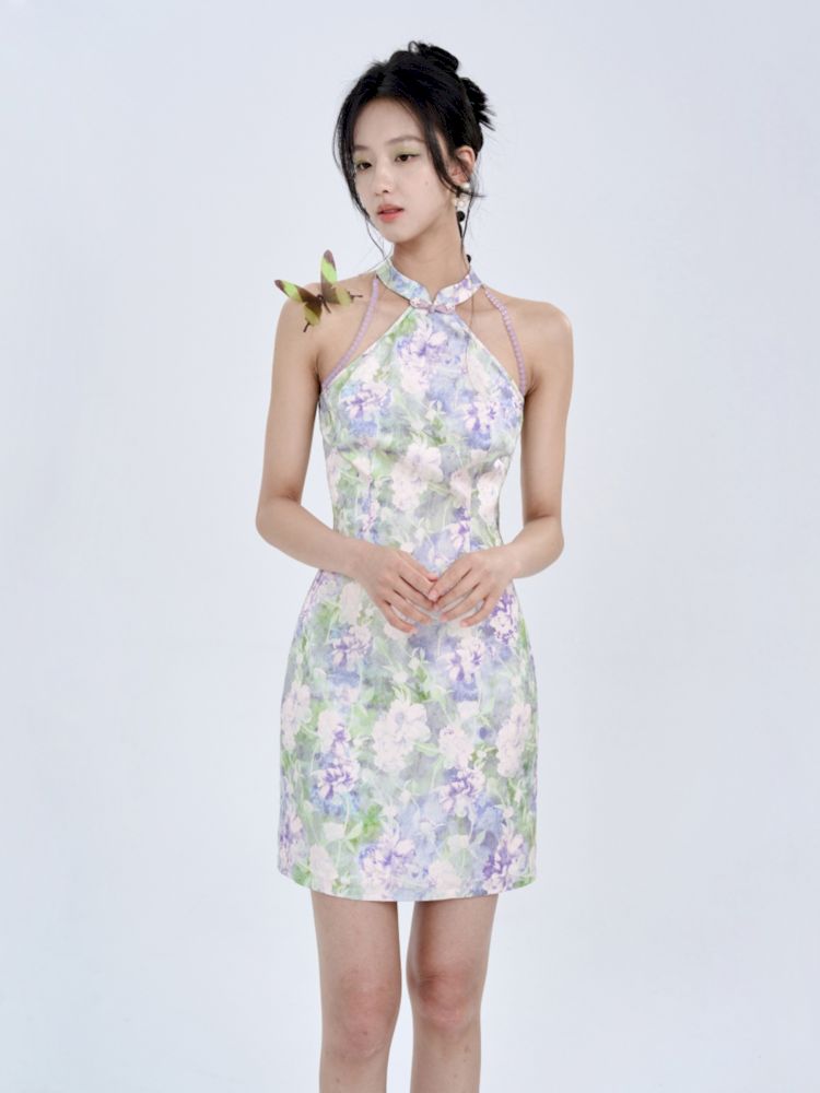 Jacquard satin slim short dress