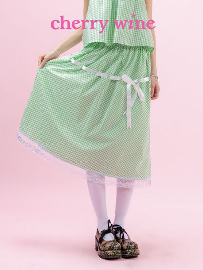 Green Lace Ribbon Loose Half Skirt