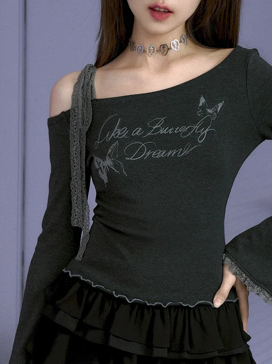 Bow strapless long-sleeved T-shirt