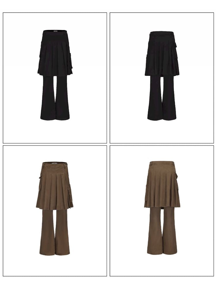 Fake Two Piece Slim Casual Pleated Skirt