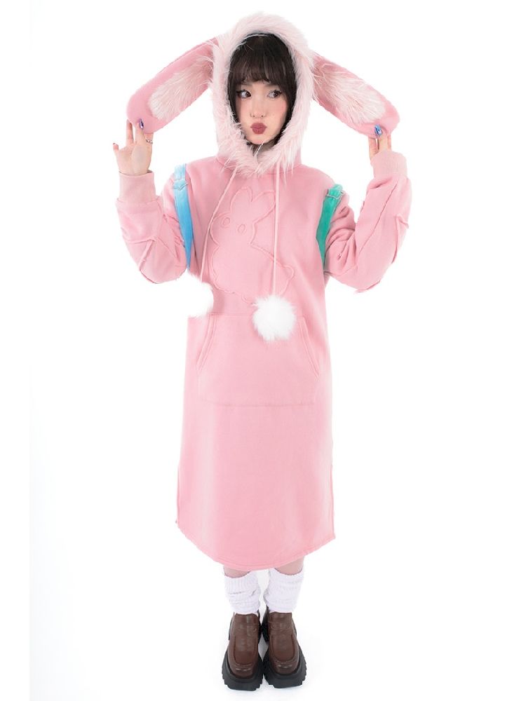 Rabbit Ears Hooded Sweatshirt Dress