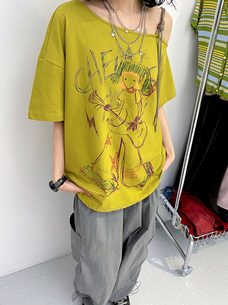 "Roll Zone Painter" Off-shoulder Short Sleeve T-Shirt