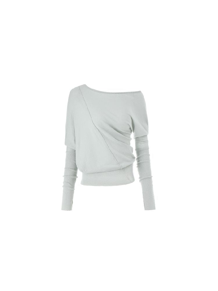 Slant Shoulder Asymmetric Knit Blouse