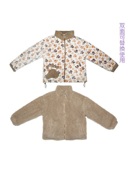 Double Sided Paw Print Plush Jacket