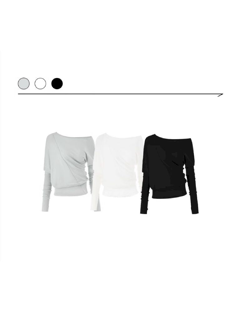 Slant Shoulder Asymmetric Knit Blouse