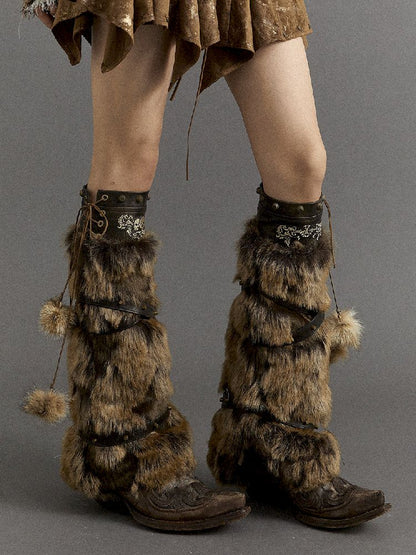 Patchwork fur leggings