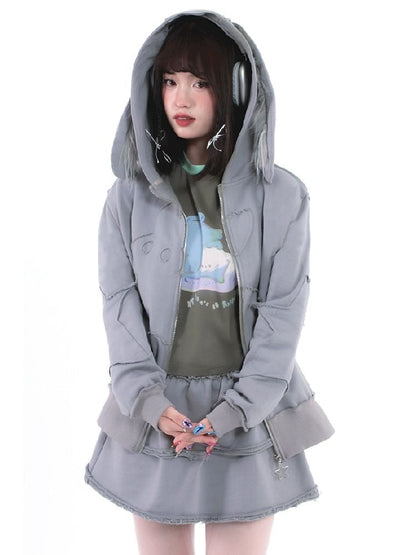 Rabbit Ears Hooded Sweatshirt Cardigan Jacket