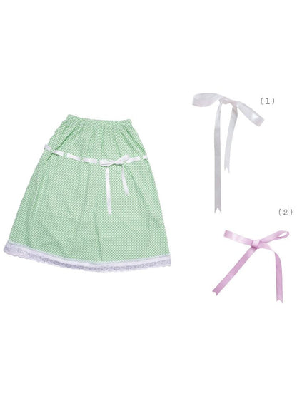 Green Lace Ribbon Loose Half Skirt