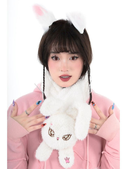 Warm Plush White Rabbit Doll Scarf