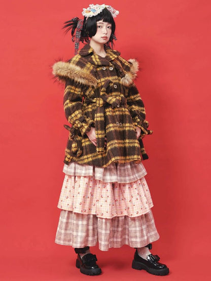 Yellow Plaid Tweed Thick Coat