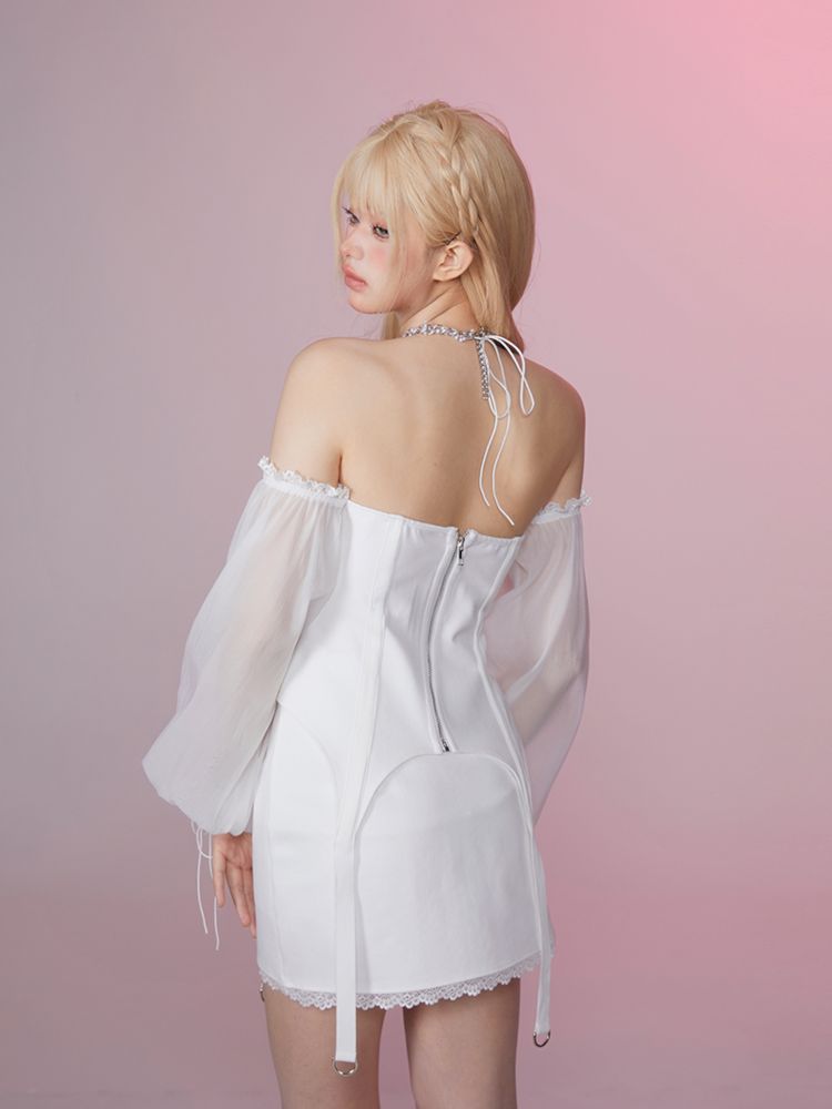 Mesh Sleeve Showing Clavicle One Shoulder Top