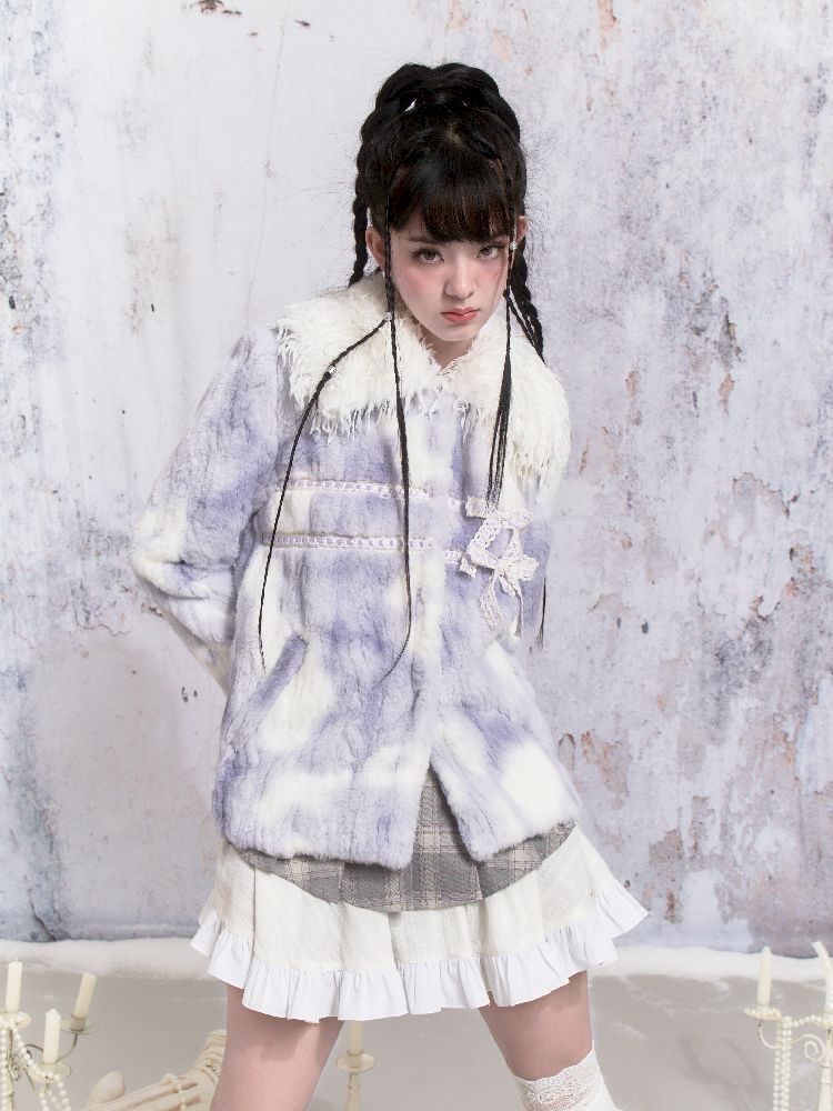 Tie-Dye Patchwork Rabbit Fur Coat