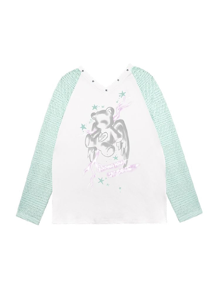 Angel Bear Print Loose Top