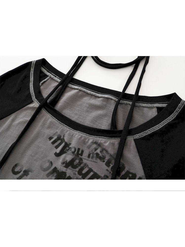 Wide Neck Graffiti Printed T-Shirt