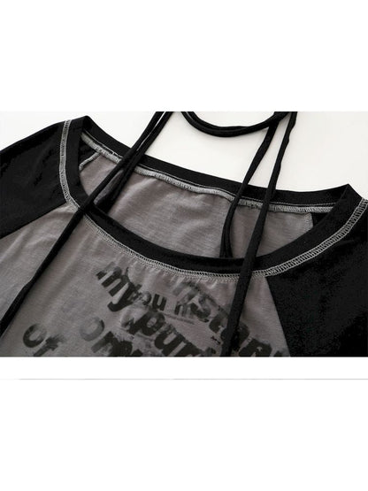 Wide Neck Graffiti Printed T-Shirt