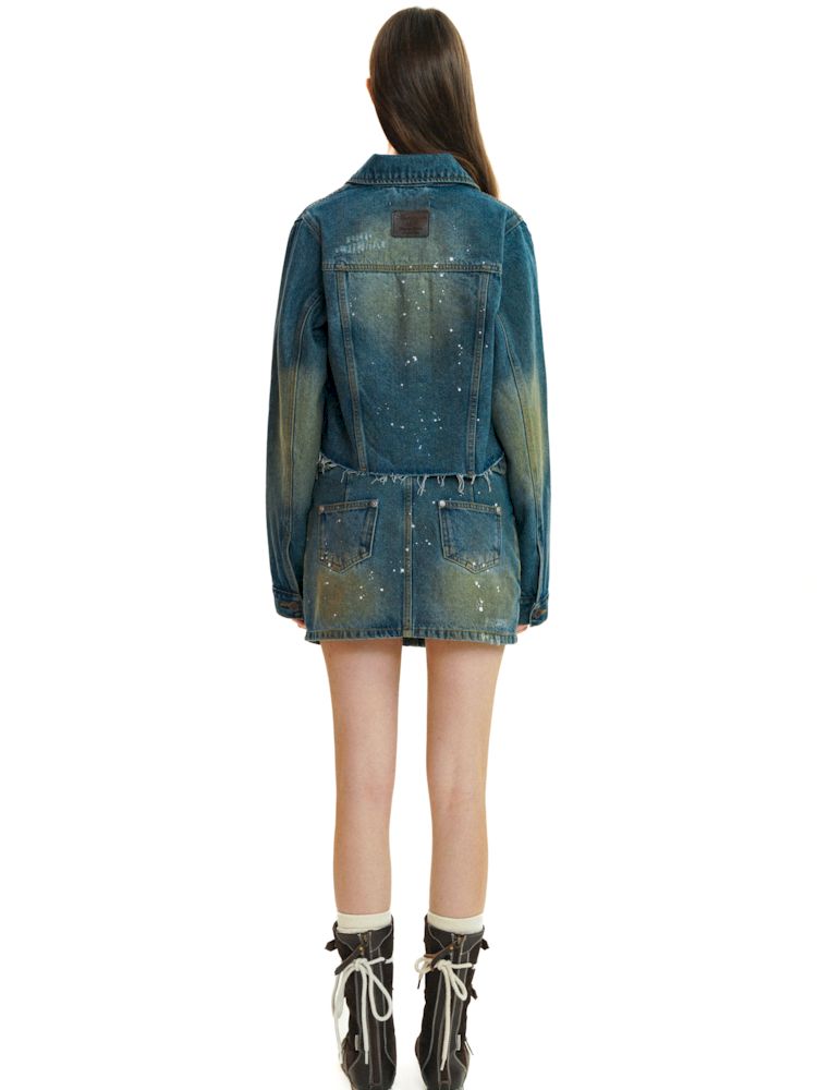 Heavy industry splash ink spray denim short skirt