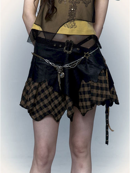 Punk Dark Rock Street Irregular Splicing Halter Skirt