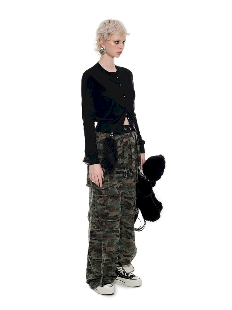 Patchwork Camouflage Pleated Skirt