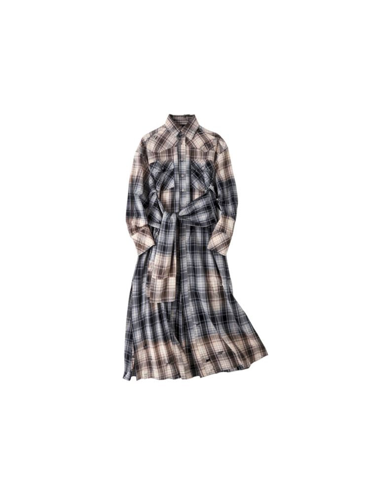 Long Plaid Shirt Style Dress