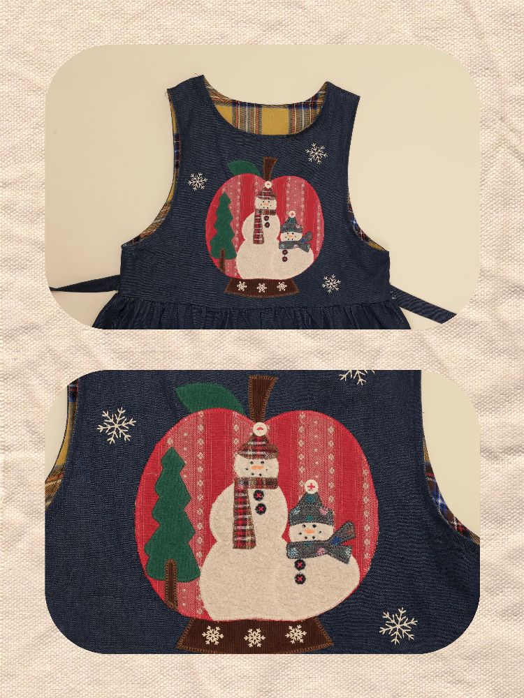 Christmas Tree Appliqued Denim Vest Skirt