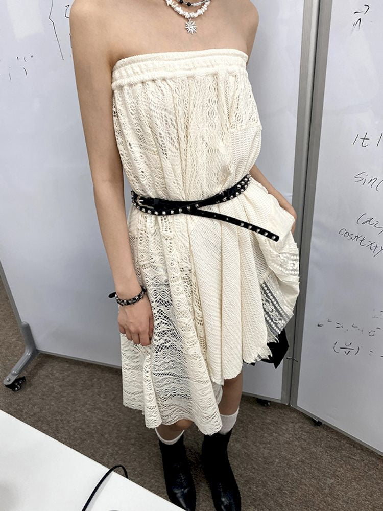 A-line lace splicing bustier hem loose design skirt