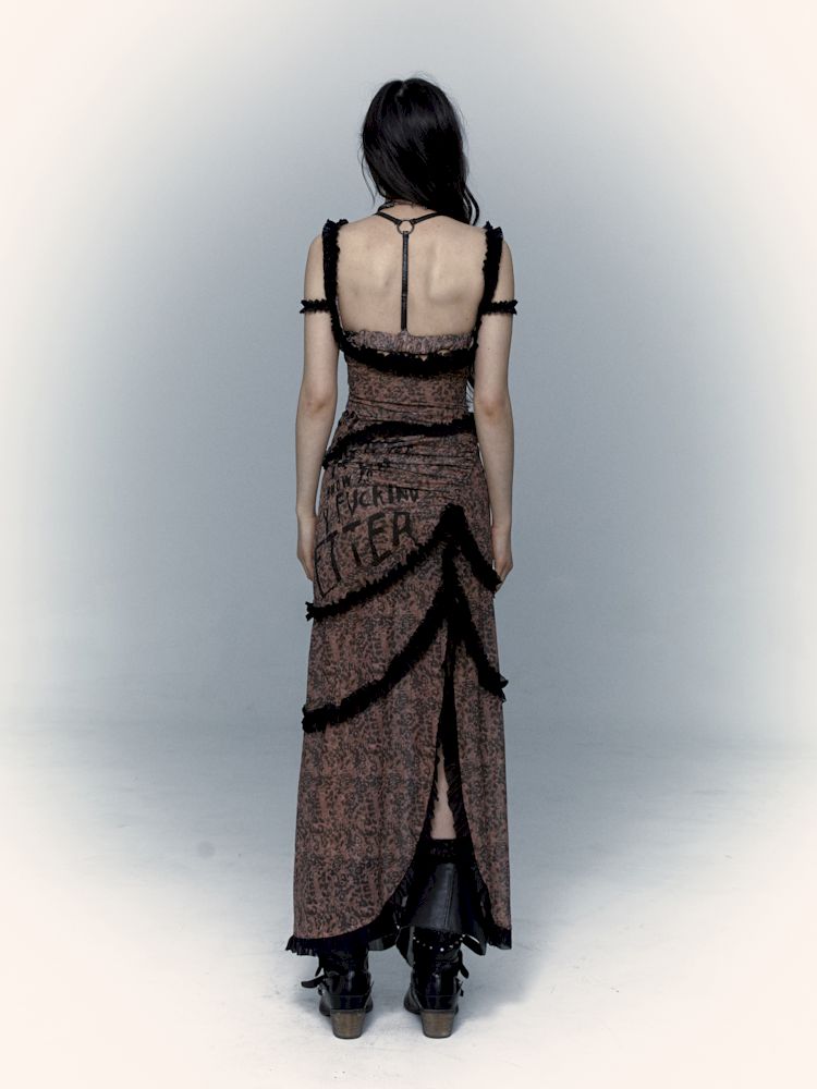 Street Rock Reversible Slim Leopard Mesh Long Dress