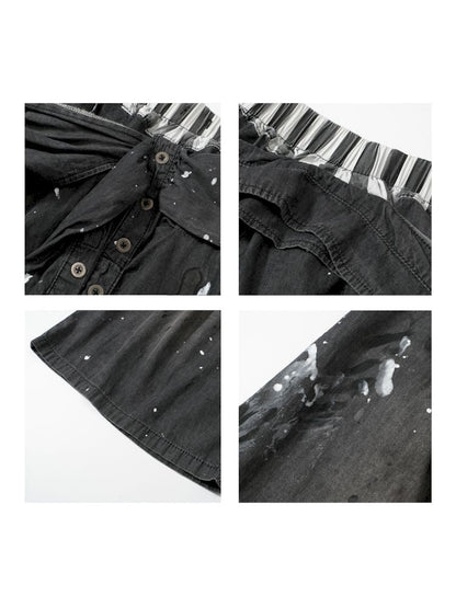 Ink splattered heavy deconstructed junk rock shirt modified thin jeans