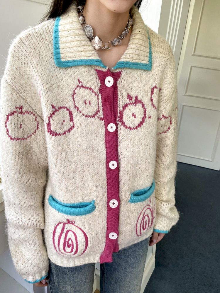 Embroidered Apple Sweater Cardigan