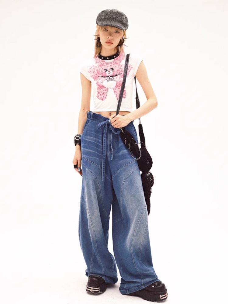 Lace-up wide-leg jeans