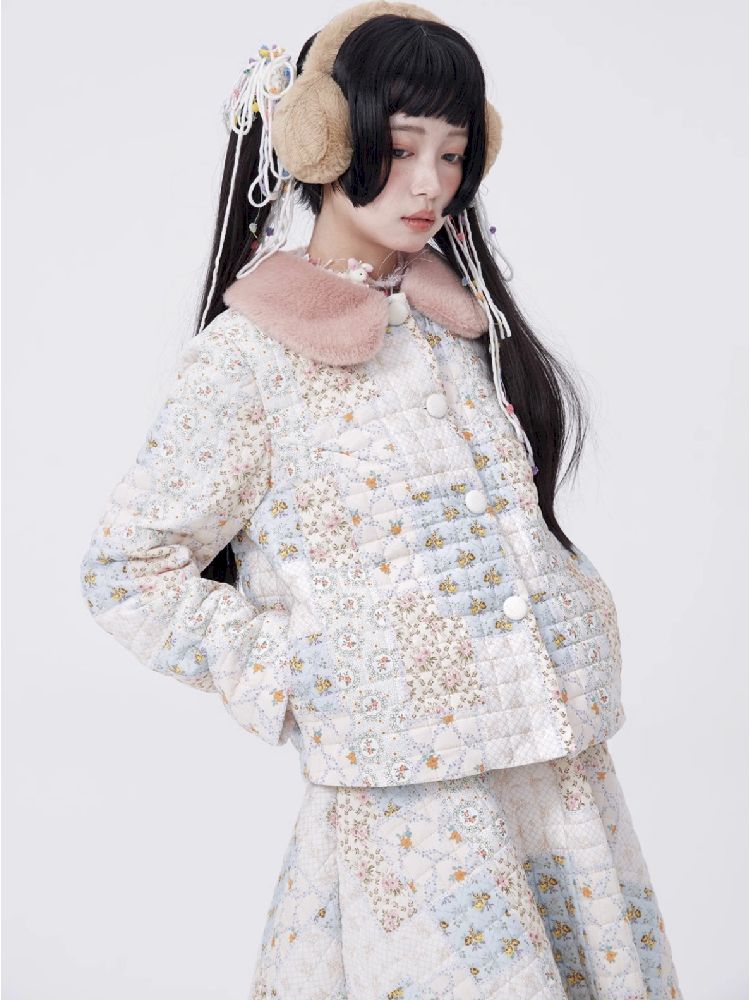 Retro Cute Soft Girl Hair Collar Cotton Coat