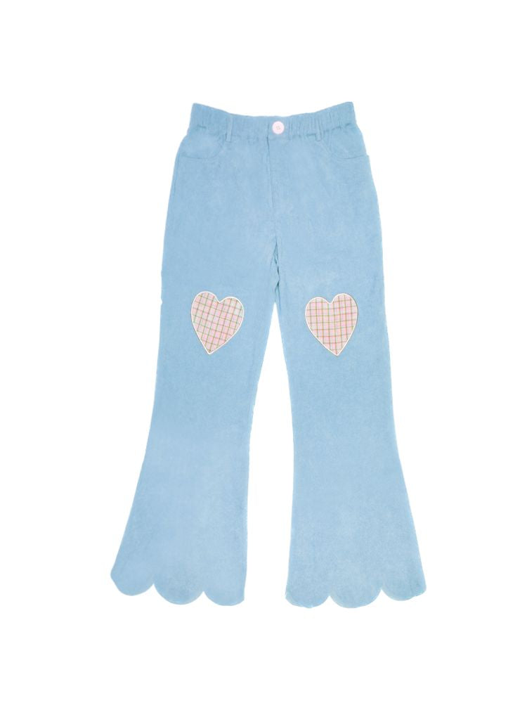 Dopamine Thin Corduroy Love Collage Blue Petal Flared Pants