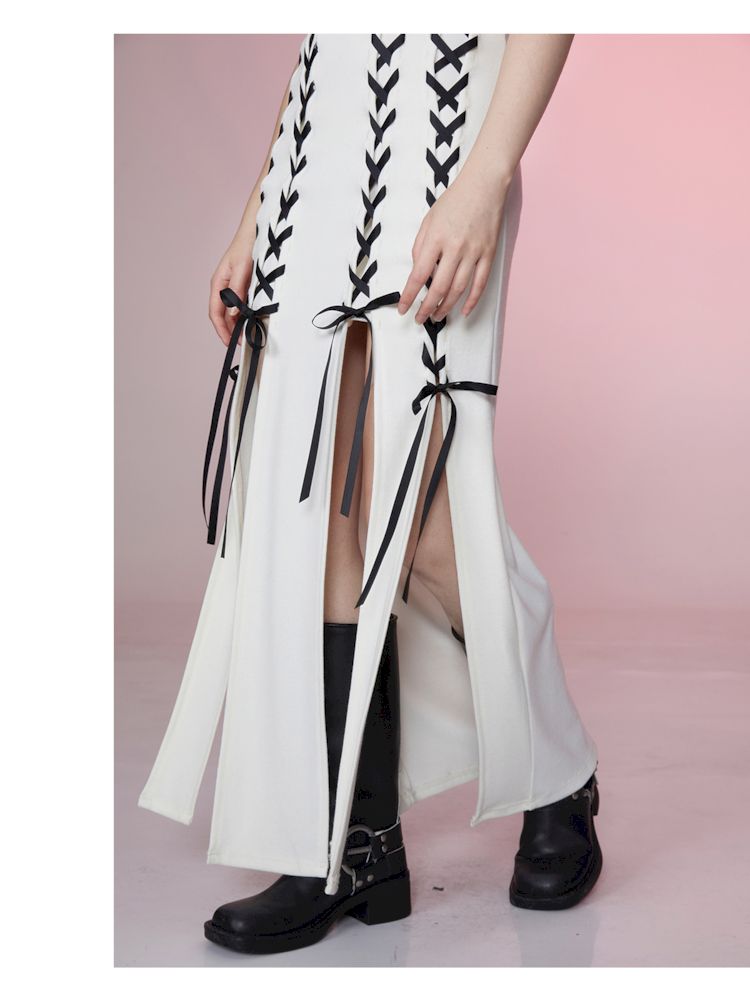 Tie Split Sleeveless Wrap Hip Slim Long Dress