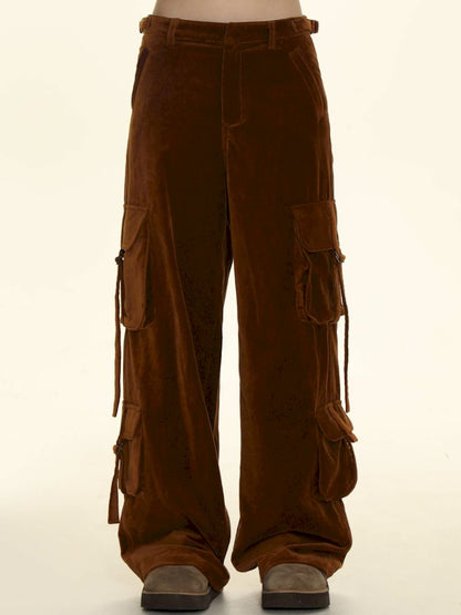 Adjustable pockets wide-leg loose thin pants