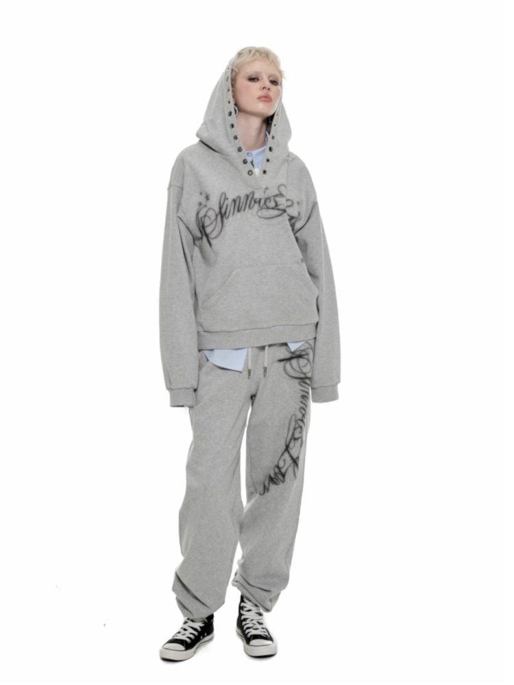 Loose Hooded Air Eye Print Sweatshirt