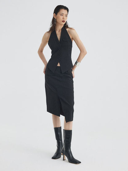 Asymmetric Slit Hem Suit