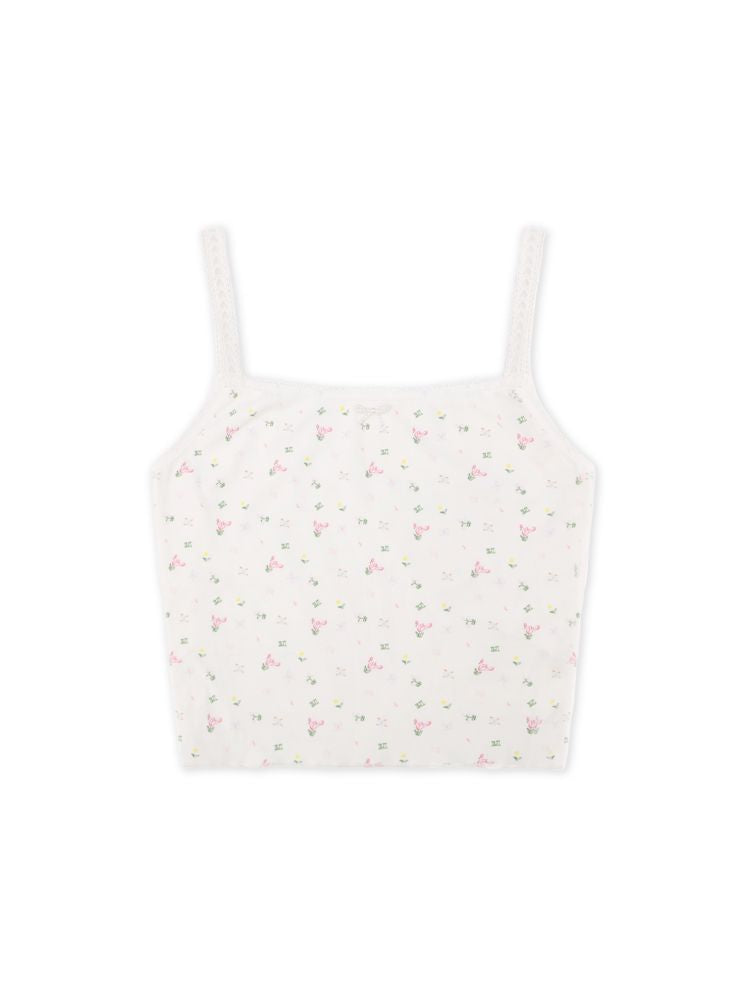 Pearl bow lace floral camisole