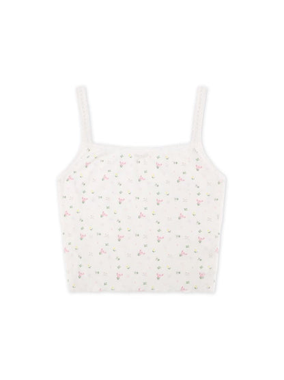 Pearl bow lace floral camisole