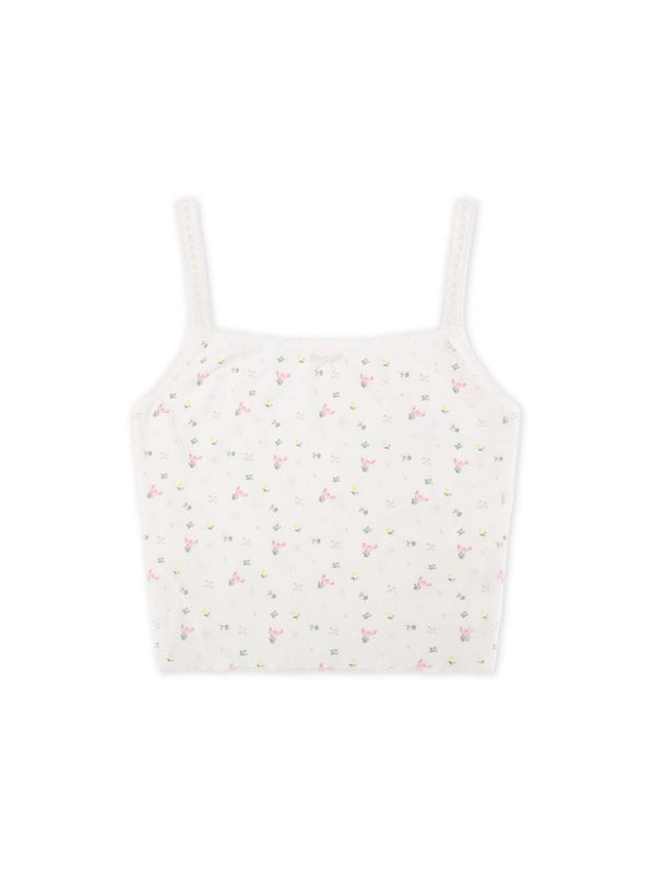 Pearl bow lace floral camisole