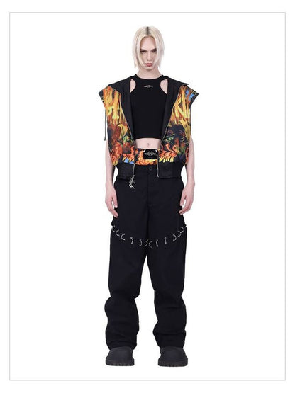 Flaming Cat Rock Punk Genderless Sleeveless Jacket