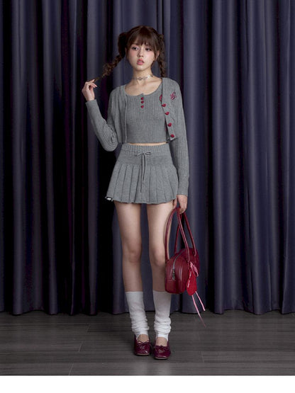 Knitted camisole cardigan skirt set