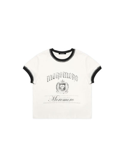 Round Neck Badge Printed Short Sleeve T-Shirt