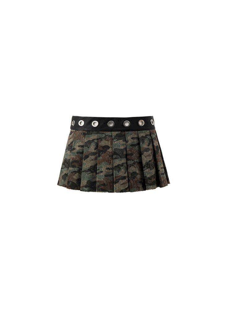 Patchwork Camouflage Pleated Skirt