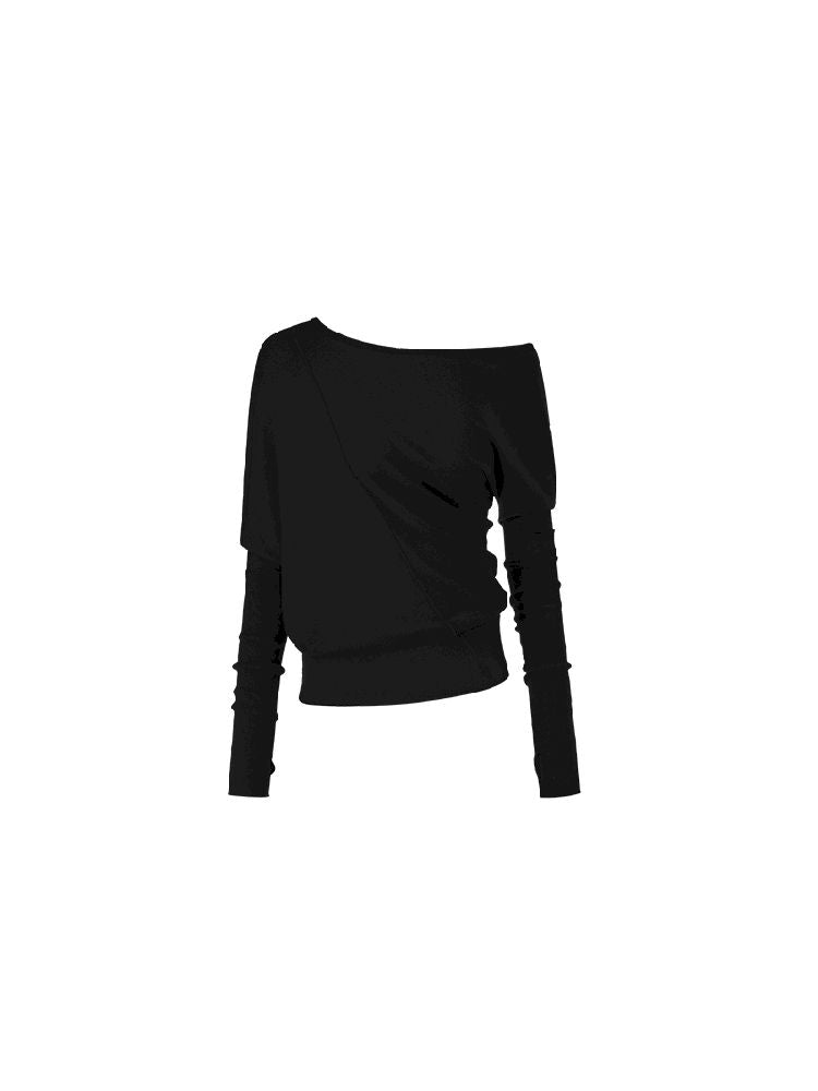 Slant Shoulder Asymmetric Knit Blouse