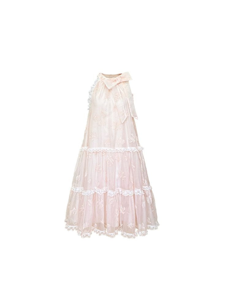 Lace Hanging Neck Long Loose Dress