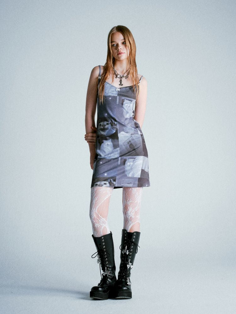 Nine-checkered cat halter dress