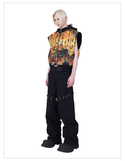 Flaming Cat Rock Punk Genderless Sleeveless Jacket