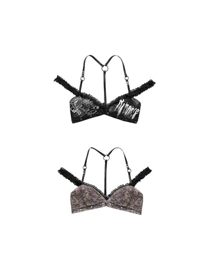 Dark punk rock reversible patchwork print bikini