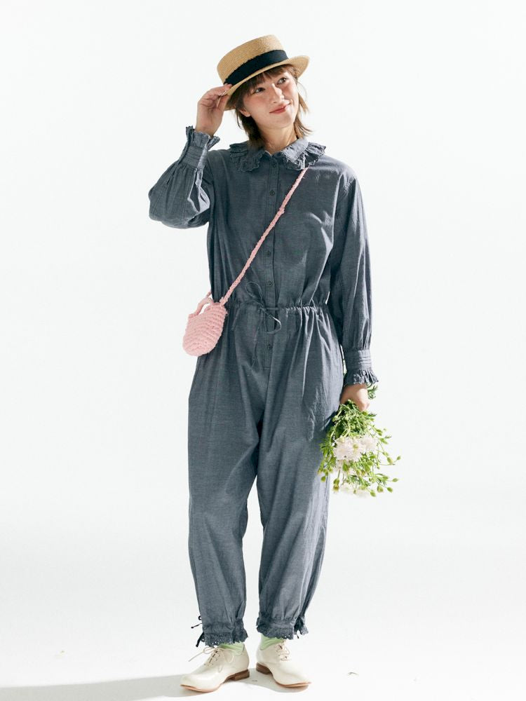 Lace Collar Drawstring Jumpsuit