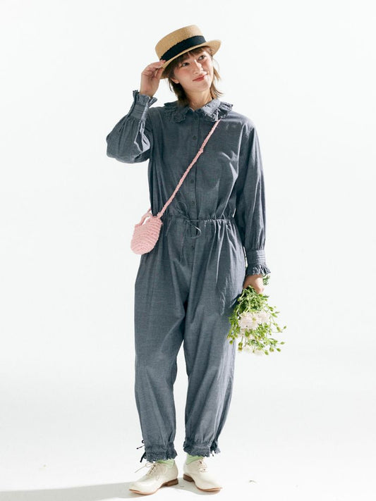 Lace Collar Drawstring Jumpsuit