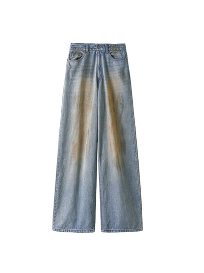 Light blue washed yellow clay-dyed wide-leg jeans